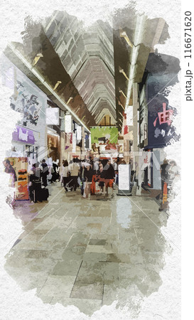 水彩画風　千日前商店街　大阪府大阪市 116671620