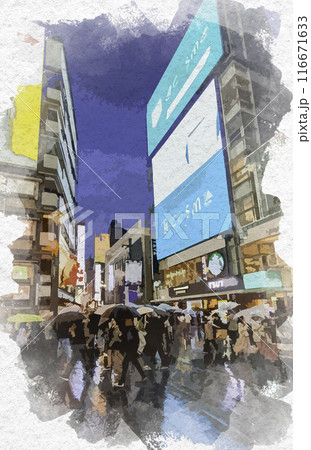 水彩画風　道頓堀商店街　大阪府大阪市 116671633