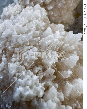 Close-up of white salt crystal formations texture 116671871