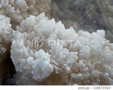 Close-up of natural salt crystals in water Close-up of natural salt crystals in water 116671910
