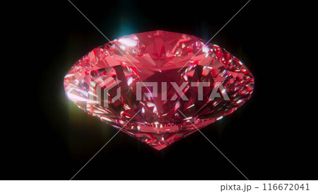 斜俯瞰で見たブリリアントカットの赤いダイヤモンド 斜俯瞰で見たブリリアントカットの赤いダイヤモンド 116672041