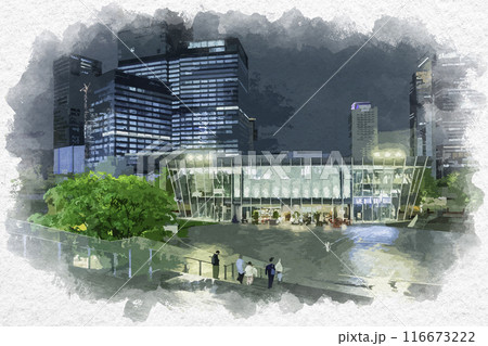水彩画風 梅田 JR大阪駅 うめきた広場 大阪府大阪市 水彩画風 梅田 JR大阪駅 うめきた広場 大阪府大阪市 116673222