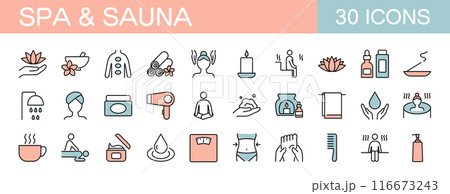 スパやサウナ・リラクゼーションに関するアイコンセット　カラー 116673243
