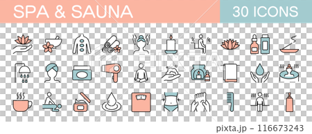 スパやサウナ・リラクゼーションに関するアイコンセット　カラー 116673243