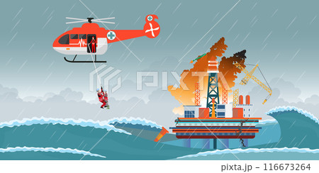 Emergency evacuation by helicopter offshore oil. 116673264