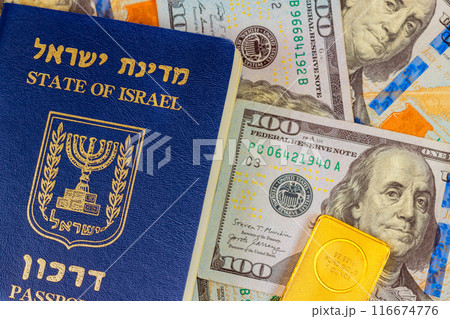 Investment American dollars in gold bars is method saving money during times of inflation, devaluation with citizens of Passport Israel 116674776