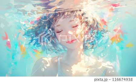 水中で微笑む綺麗な女性 116674938