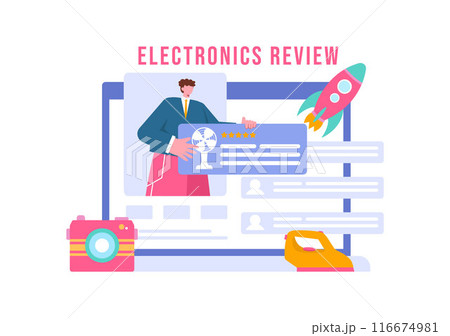 Electronics Review Vector Illustration with Customer Ratings on Quality of Service or Application and Providing Feedback in a Flat Cartoon Background 116674981