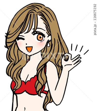 OKサインを出す赤い水着の女性 116675192
