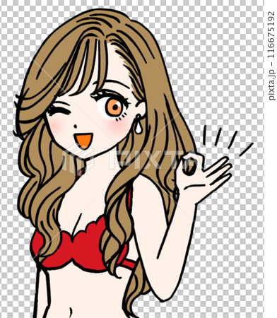 OKサインを出す赤い水着の女性 116675192