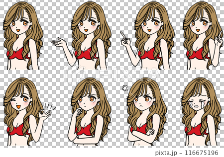 紅色泳衣女子有8種不同表情 116675196