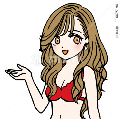 紹介する赤い水着の女性のイラスト素材 [116675198] - PIXTA