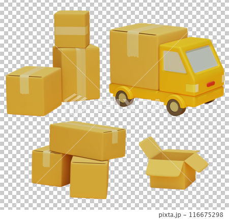 yellow color delivery service truck 3D render imgae 116675298