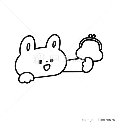 財布を持ったかわいいウサギ・線画 116676070
