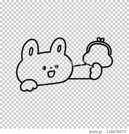 財布を持ったかわいいウサギ・線画 116676070