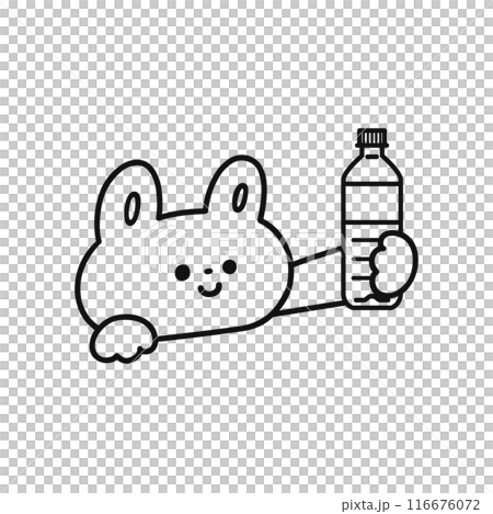 ペットボトルを持ったかわいいウサギ・線画 116676072