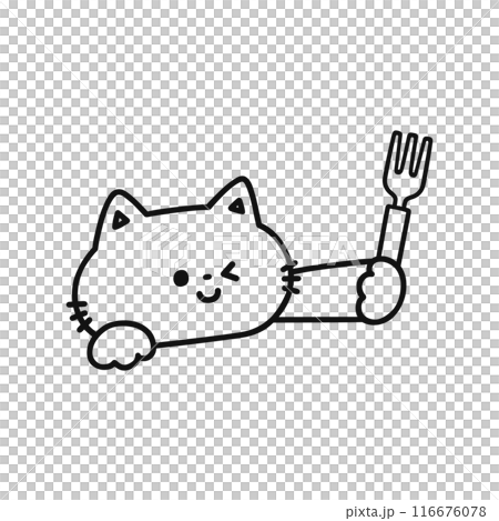 フォークを持ったかわいい猫・線画 フォークを持ったかわいい猫・線画 116676078