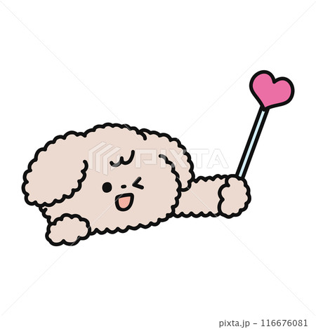 ハートの指し棒を持ったかわいい犬 116676081