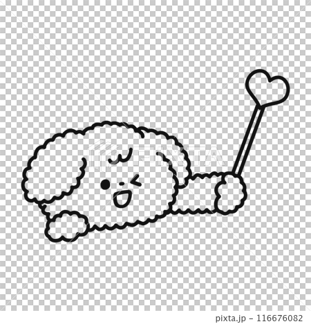 ハートの指し棒を持ったかわいい犬・線画 ハートの指し棒を持ったかわいい犬・線画 116676082