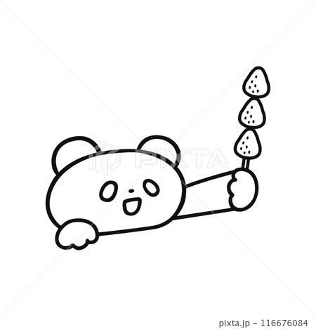 いちご飴を持ったかわいいパンダ・線画 116676084