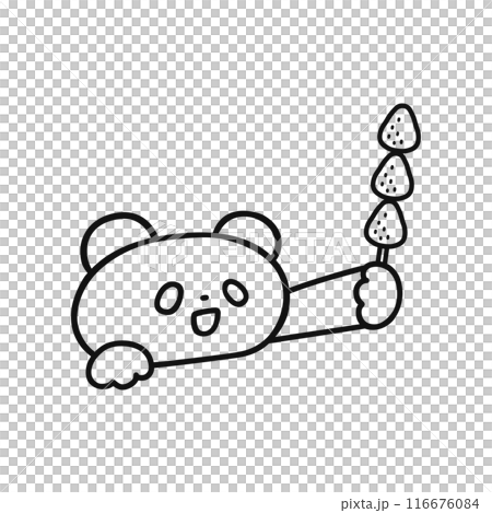 Cute panda holding strawberry candy - line drawing Cute panda holding strawberry candy - line drawing 116676084