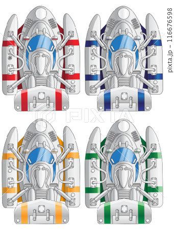 Set of futuristic racing boats. Pixel art. View from above. Isolated on white background. Vector illustration. Set of futuristic racing boats. Pixel art. View from above. Isolated on white background. Vector illustration. 116676598