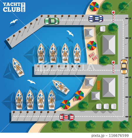 Yacht Club. View from above. Vector illustration. Yacht Club. View from above. Vector illustration. 116676599