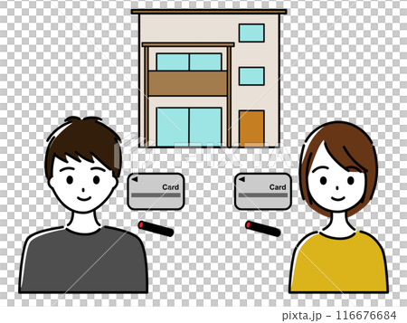 ペアローンで一戸建てを購入する若い夫婦のイメージ ペアローンで一戸建てを購入する若い夫婦のイメージ 116676684