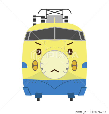 イエローの顔デザインのキャラクター きりっとした顔の922形新幹線ドクターイエローのイラストのイラスト