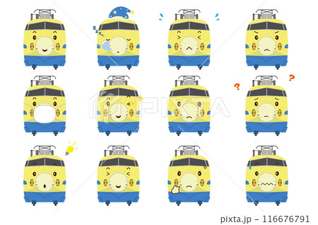 いろんな表情の922形新幹線ドクターイエローのイラストのイラスト素材