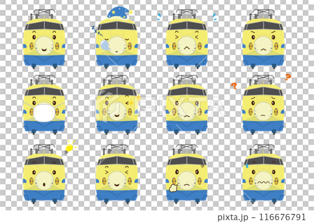 Illustrations of Doctor Yellow 922 series Shinkansen train with various expressions Illustrations of Doctor Yellow 922 series Shinkansen train with various expressions 116676791