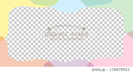 由柔和色彩的有機形狀組成的時尚斯堪的納維亞裝飾框架的向量背景材料 116676922