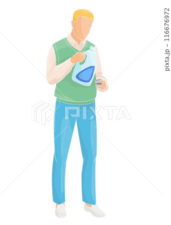 man pouring laundry detergent from bottle into cap man pouring laundry detergent from bottle into cap 116676972