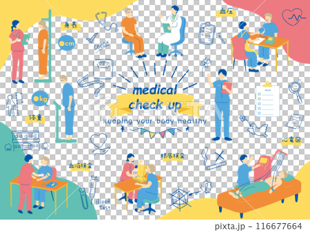 Elderly people undergoing health checkups 116677664