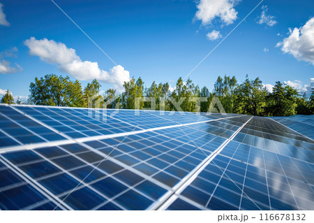 Generative ai on theme of solar cell panels in a photovoltaic power plant, eco renewable power 116678132