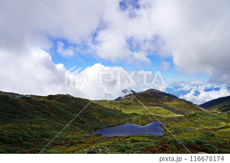 Strawberry Shape Lake in Between Mountain at Old Silk Route Sikkim 116678174