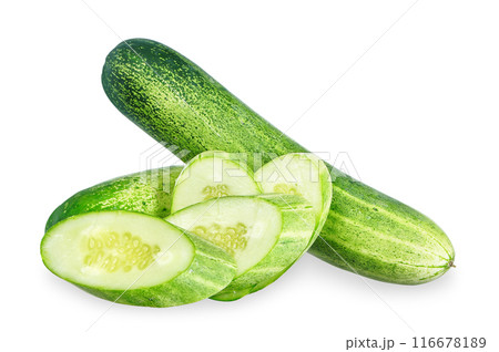 Cucumber with sliced isolated on white background. 116678189