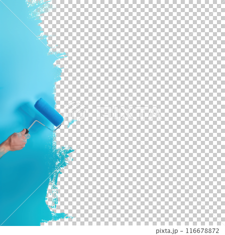 用滾筒將藍色油漆塗在表面上的場景 用滾筒將藍色油漆塗在表面上的場景 116678872