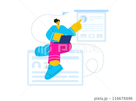 Personal Portfolio Vector Illustration with Profile Data, Resume, or Self-Improvement to Attract Clients and Employers in a Flat Cartoon Background Personal Portfolio Vector Illustration with Profile Data, Resume, or Self-Improvement to Attract Clients and Employers in a Flat Cartoon Background 116678896