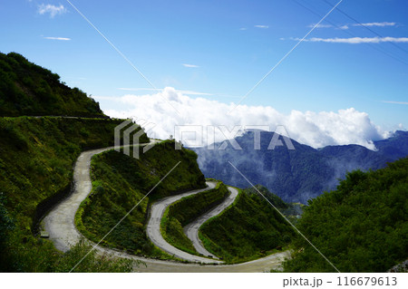 Green Nature in Silk Route with Zig Zag Road Green Nature in Silk Route with Zig Zag Road 116679613