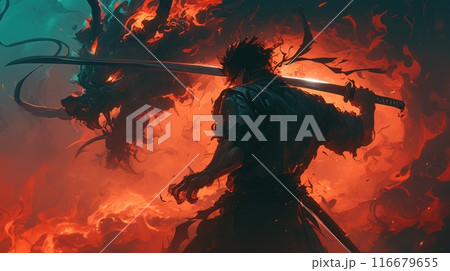 japanese ninja  in smoke 116679655