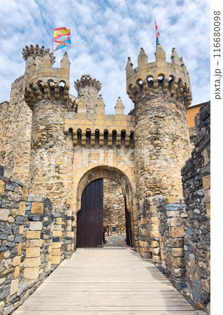 Castle of the Knights Templar in Ponferrada, Spain, a 12th Century medieval fortress in the Way of 116680098