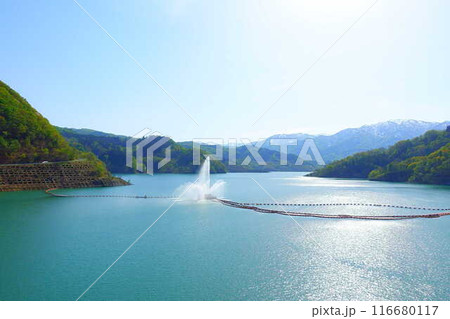 寒河江ダム 月山湖 大噴水 月山 西川町 寒河江ダム 月山湖 大噴水 月山 西川町 116680117