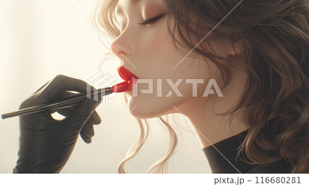 A woman is getting her lips painted in a salon A woman is getting her lips painted in a salon 116680281
