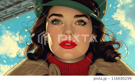 female portrait in the city in winter female portrait in the city in winter 116680299