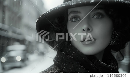 female portrait in the city in winter 116680303