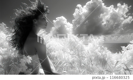 woman by the sea. bw woman by the sea. bw 116680325