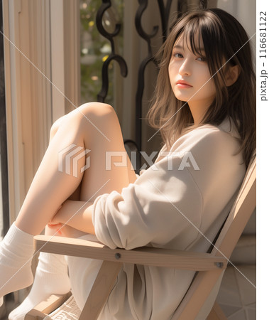 ルーブル美術館を訪れる若い日本人女性のポートレート 116681122