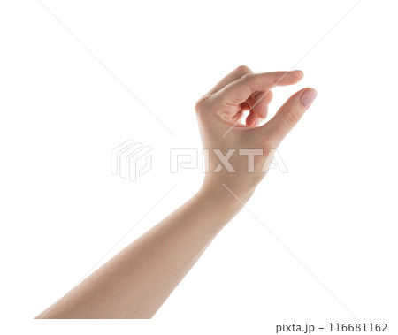 Female hand pick something isolated on white 116681162