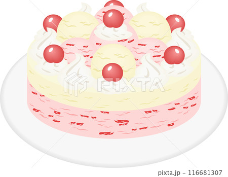 バニラとストロベリーのアイスクリームケーキ 116681307